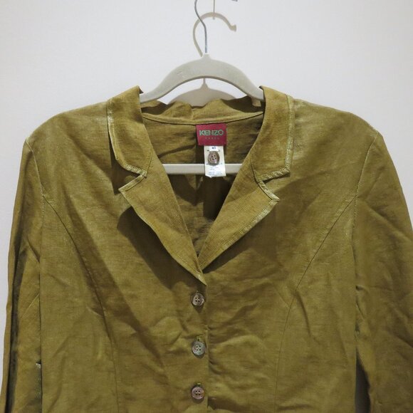 VINTAGE KENZO Linen Blend Lightweight Point Hem Blazer Academia Avant Garde - Picture 4 of 14